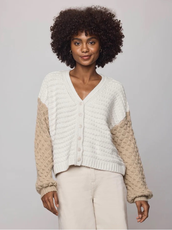 Splendid Maria Bobble Two-Toned Beige And Tan Cardigan Sweater In Size Xs